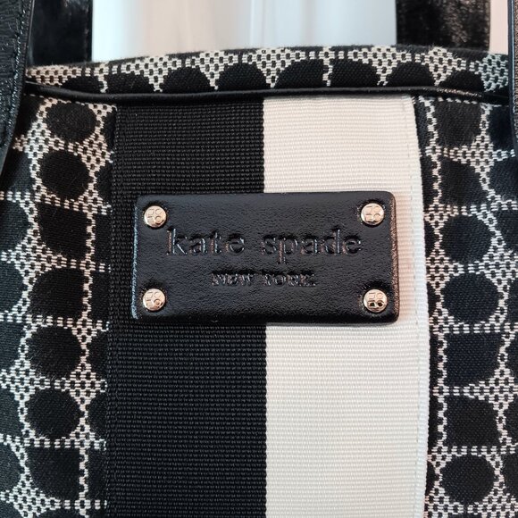 KATE SPADE NY Black & White Leather & Canvas Shoulder Bag 🖤LIKE NEW🖤Gorgeous!! - Picture 5 of 10